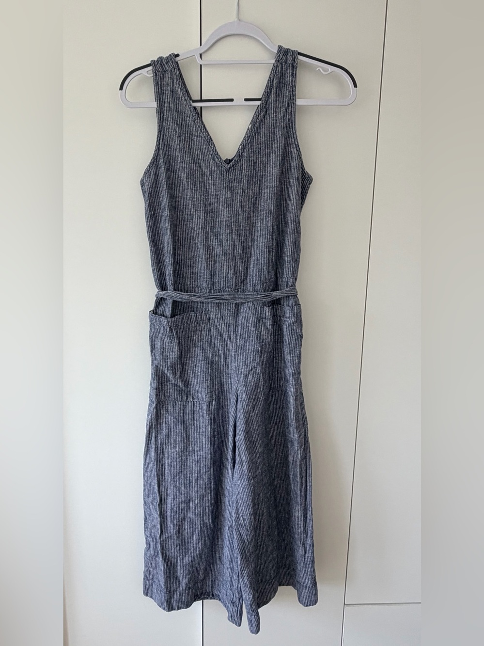 Striped Linen Jumpsuit in Heathered Blue - Picture 2 of 6